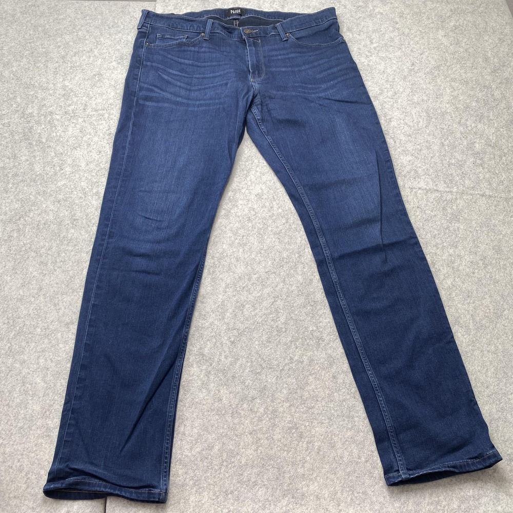 PAIGE Lennox Jeans Mens 38x31 (38x32) Blue Dark Wash Slim Straight Stretch